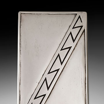 rectangular sterling silver case with a diagonal zig zag line motif